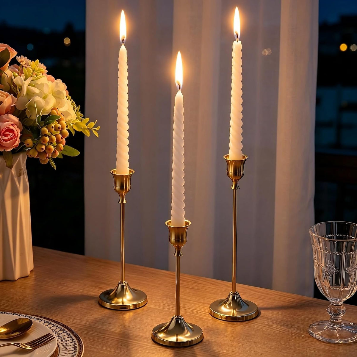 Name Lifestyle Brushed Gold Metal Taper Candle Holder Set additional product photo