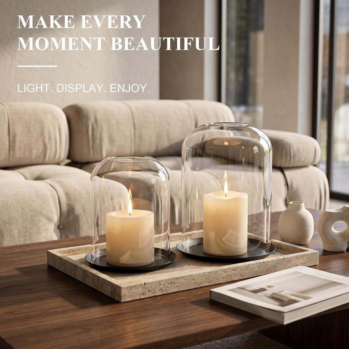 Name Lifestyle Glass Hurricane Candle Holders with Black Plates additional product photo