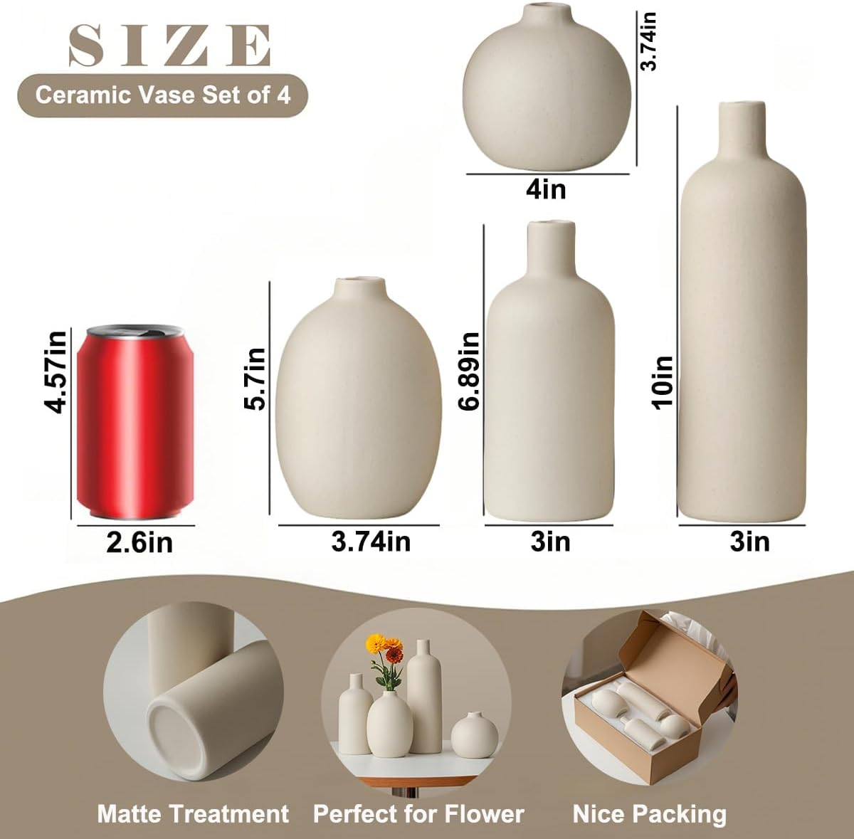 Name Lifestyle Matte Beige Ceramic Vase Set additional product photo