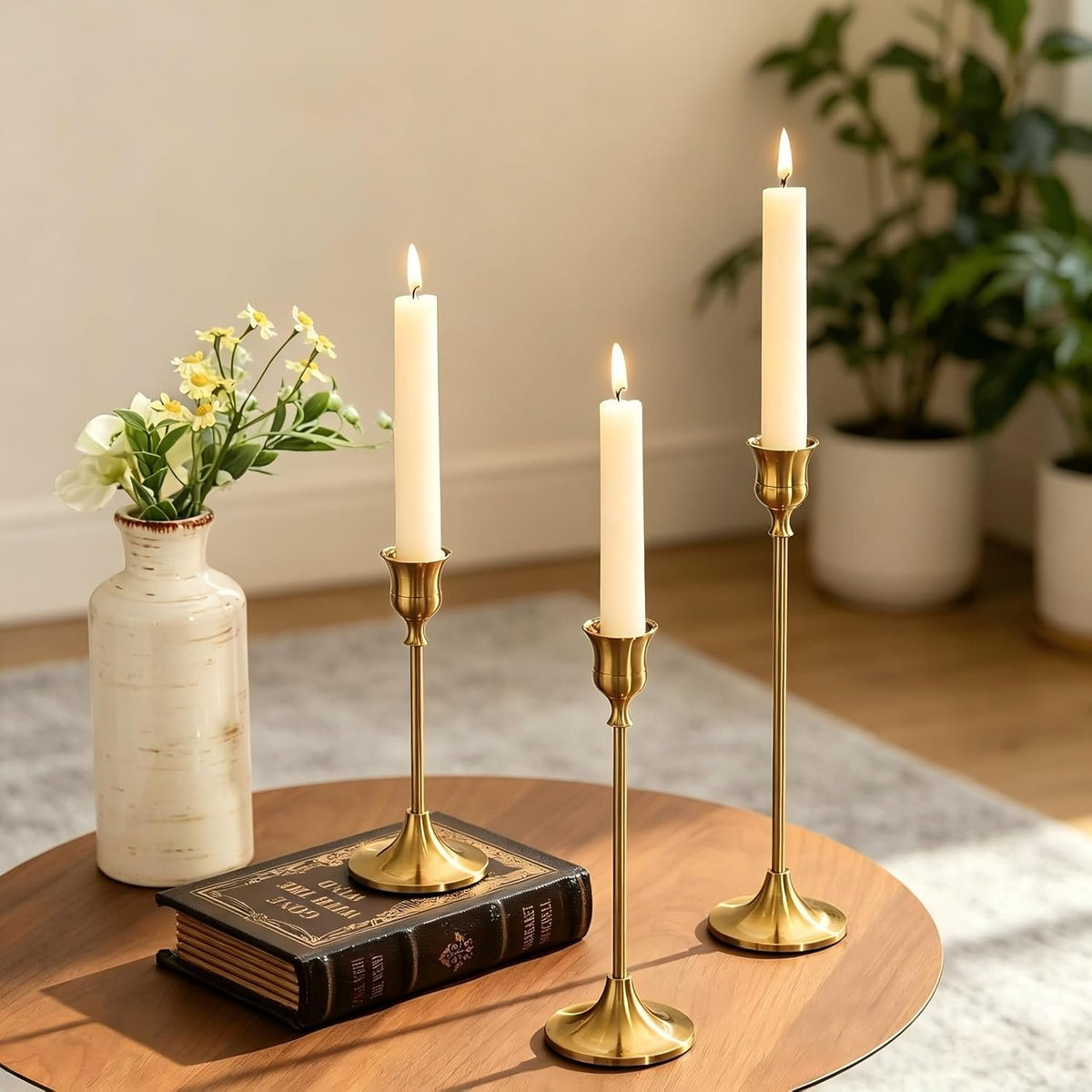 Name Lifestyle Brushed Gold Metal Taper Candle Holder Set additional product photo