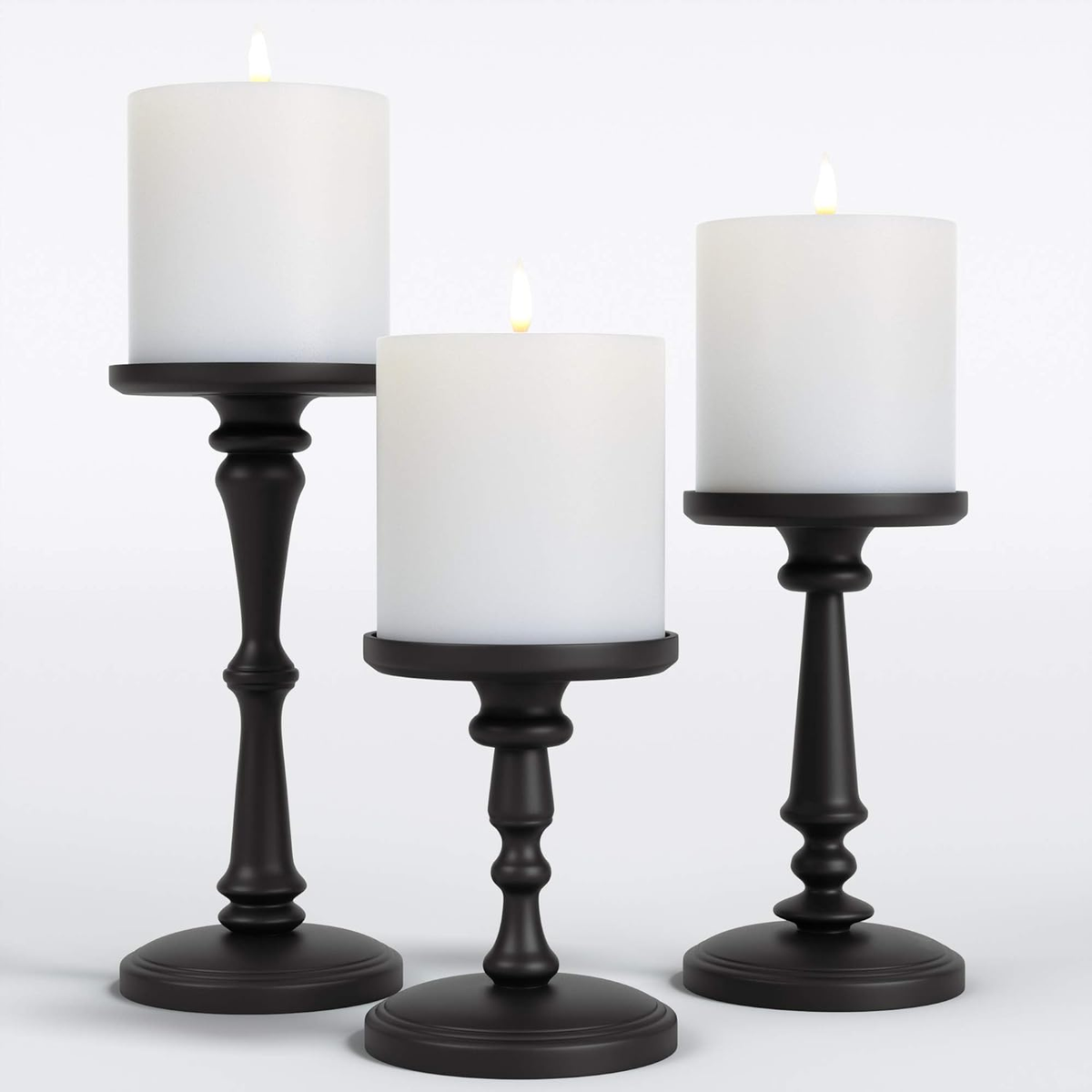 Name Lifestyle Matte Black Metal Pillar Candle Holder Set studio product photo
