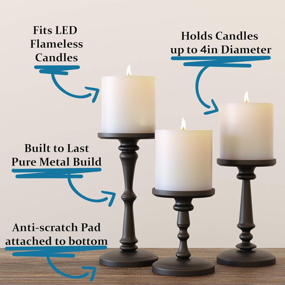 Name Lifestyle Matte Black Metal Pillar Candle Holder Set additional product photo