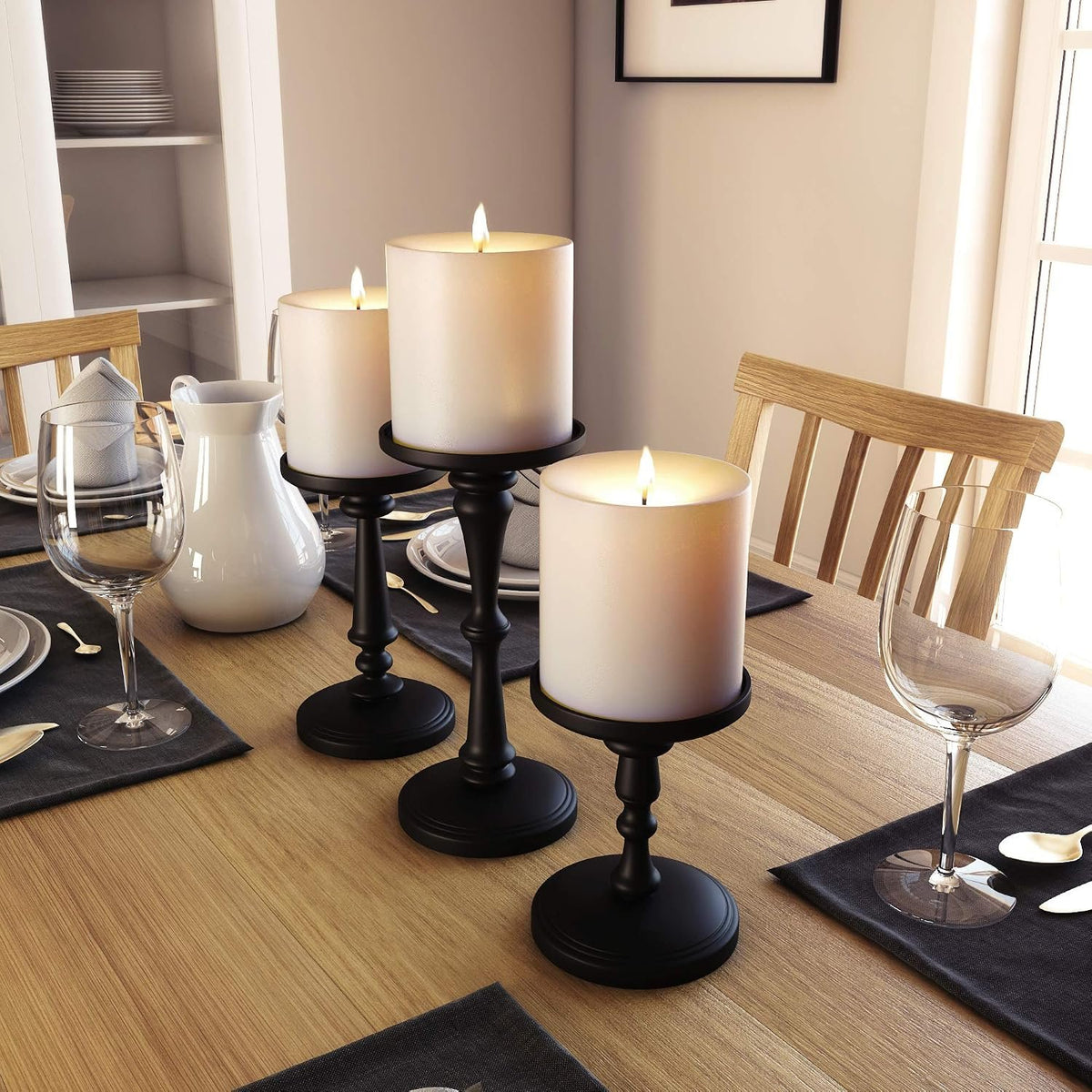 Name Lifestyle Matte Black Metal Pillar Candle Holder Set additional product photo