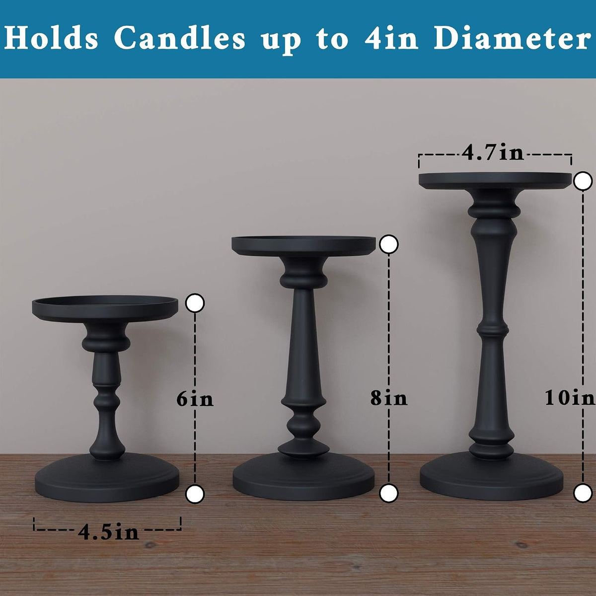 Name Lifestyle Matte Black Metal Pillar Candle Holder Set additional product photo
