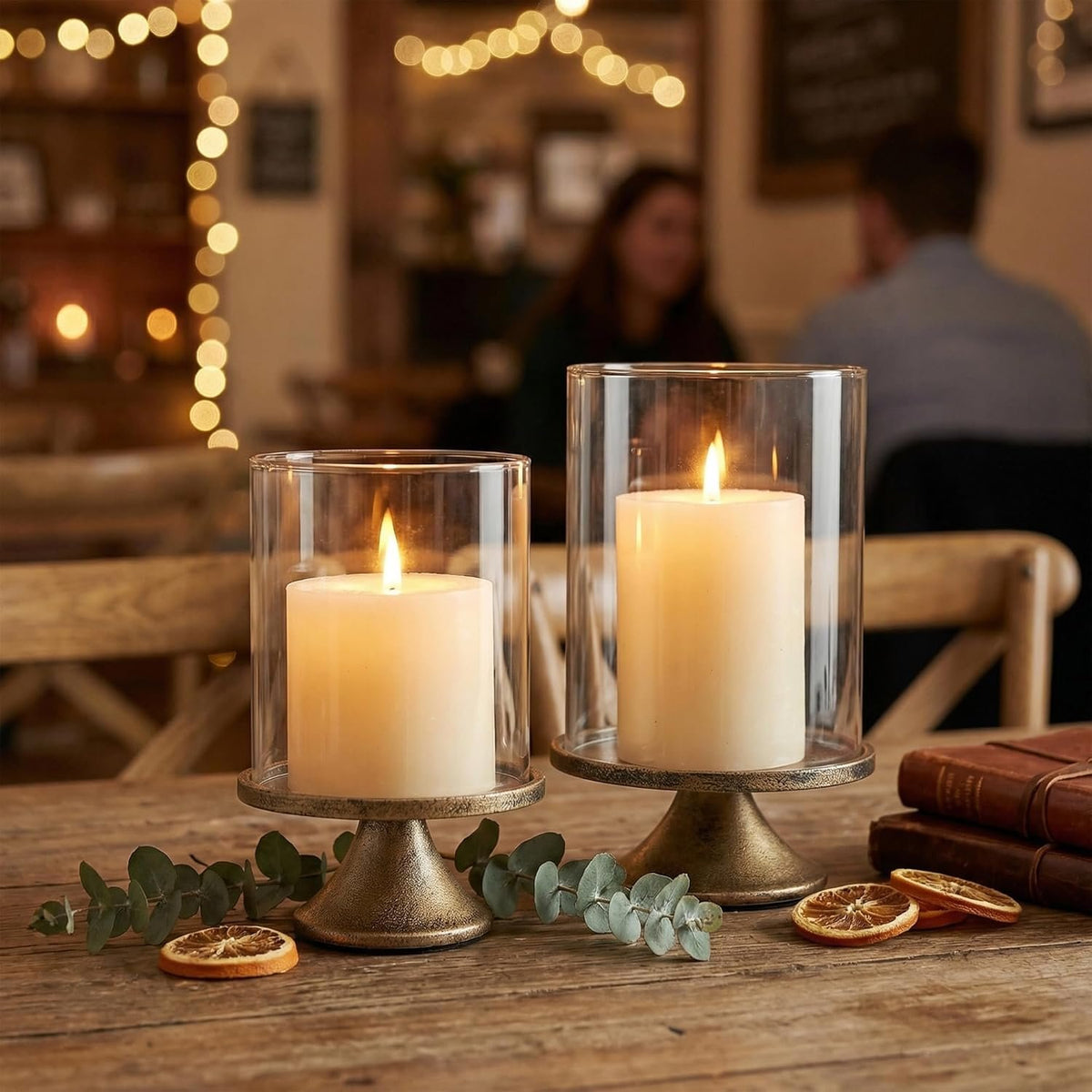 Name Lifestyle Vintage Brass Hurricane Candle Holders with Clear Domes additional product photo