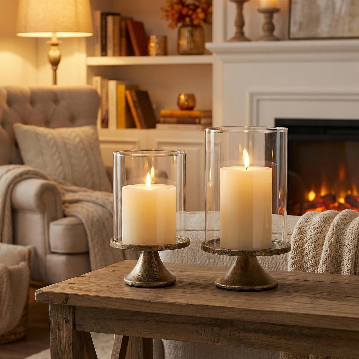 Name Lifestyle Vintage Brass Hurricane Candle Holders with Clear Domes additional product photo