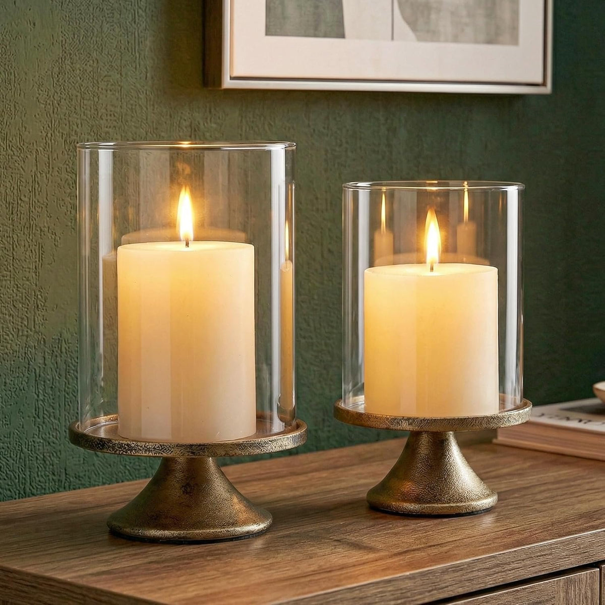 Name Lifestyle Vintage Brass Hurricane Candle Holders with Clear Domes additional product photo