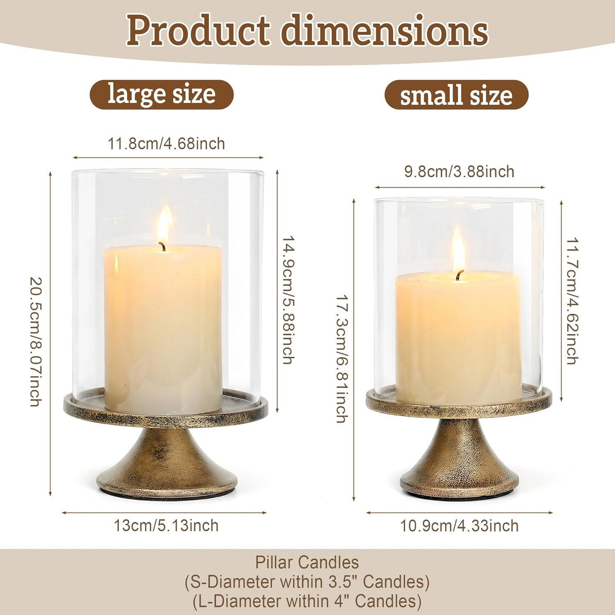 Name Lifestyle Vintage Brass Hurricane Candle Holders with Clear Domes additional product photo