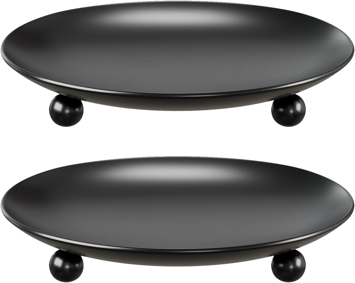 Name Lifestyle Matte Black Metal Pillar Candle Plates studio product photo