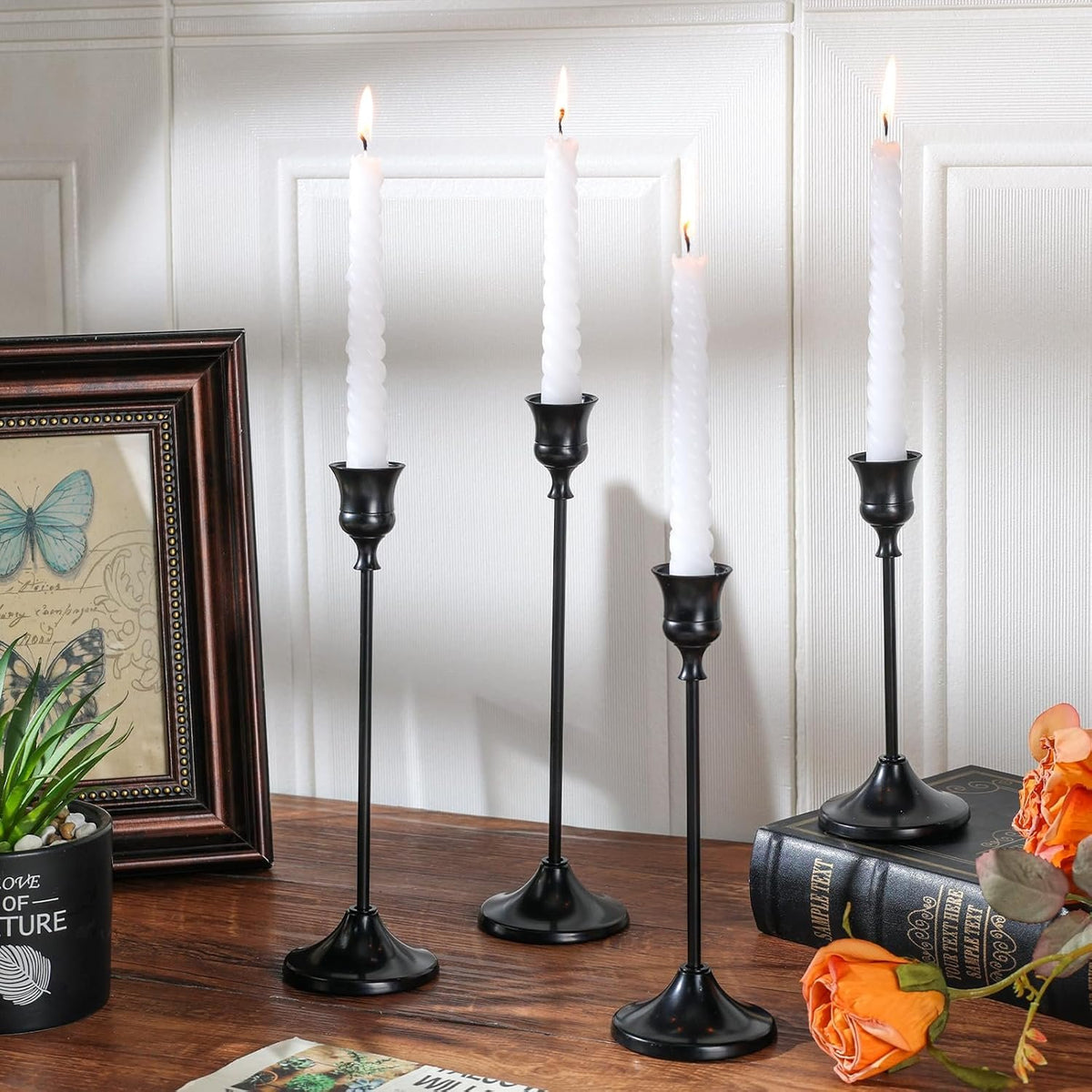 Name Lifestyle Black Brushed Taper Candle Holder Set additional product photo