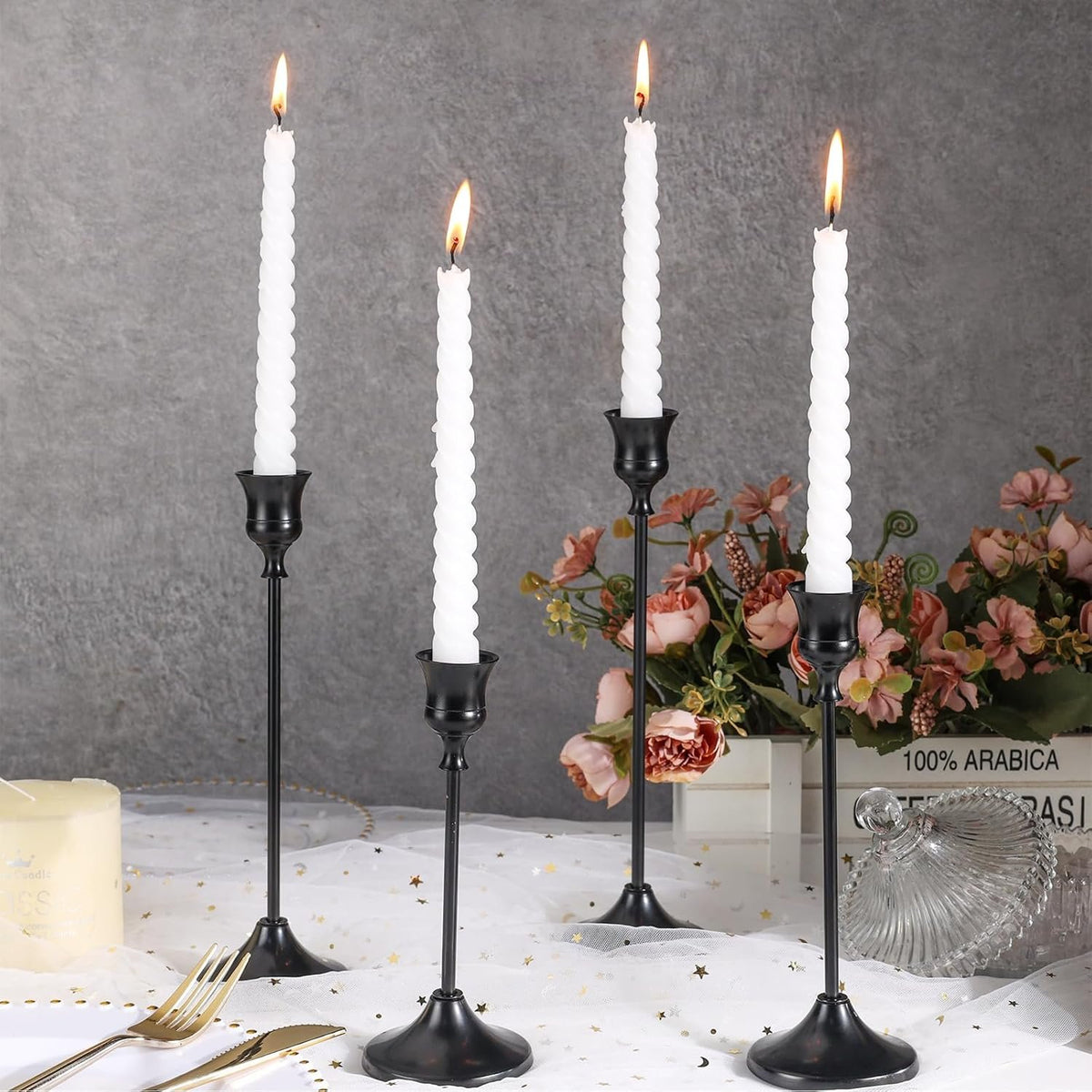 Name Lifestyle Black Brushed Taper Candle Holder Set additional product photo