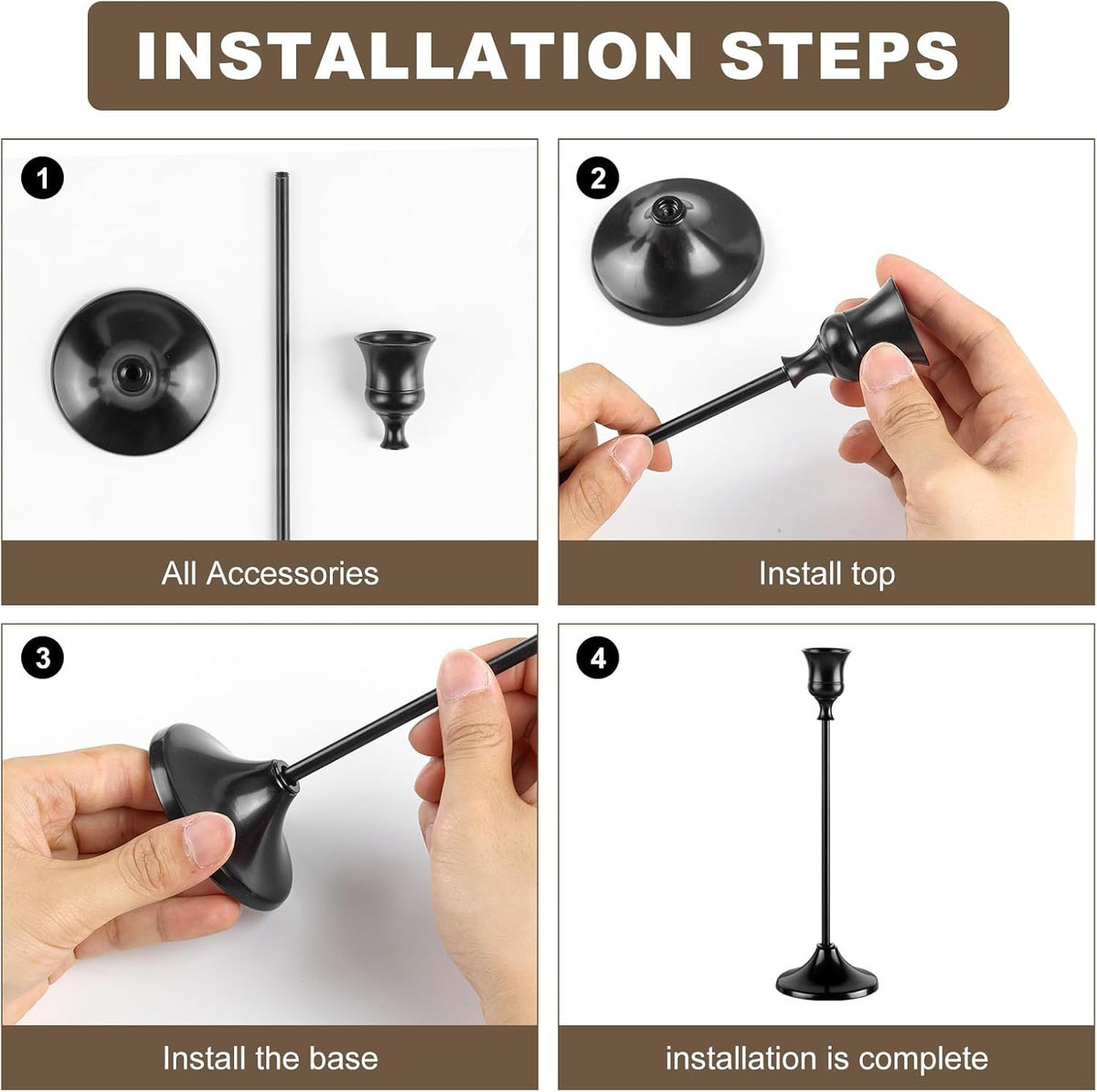 Name Lifestyle Black Brushed Taper Candle Holder Set additional product photo