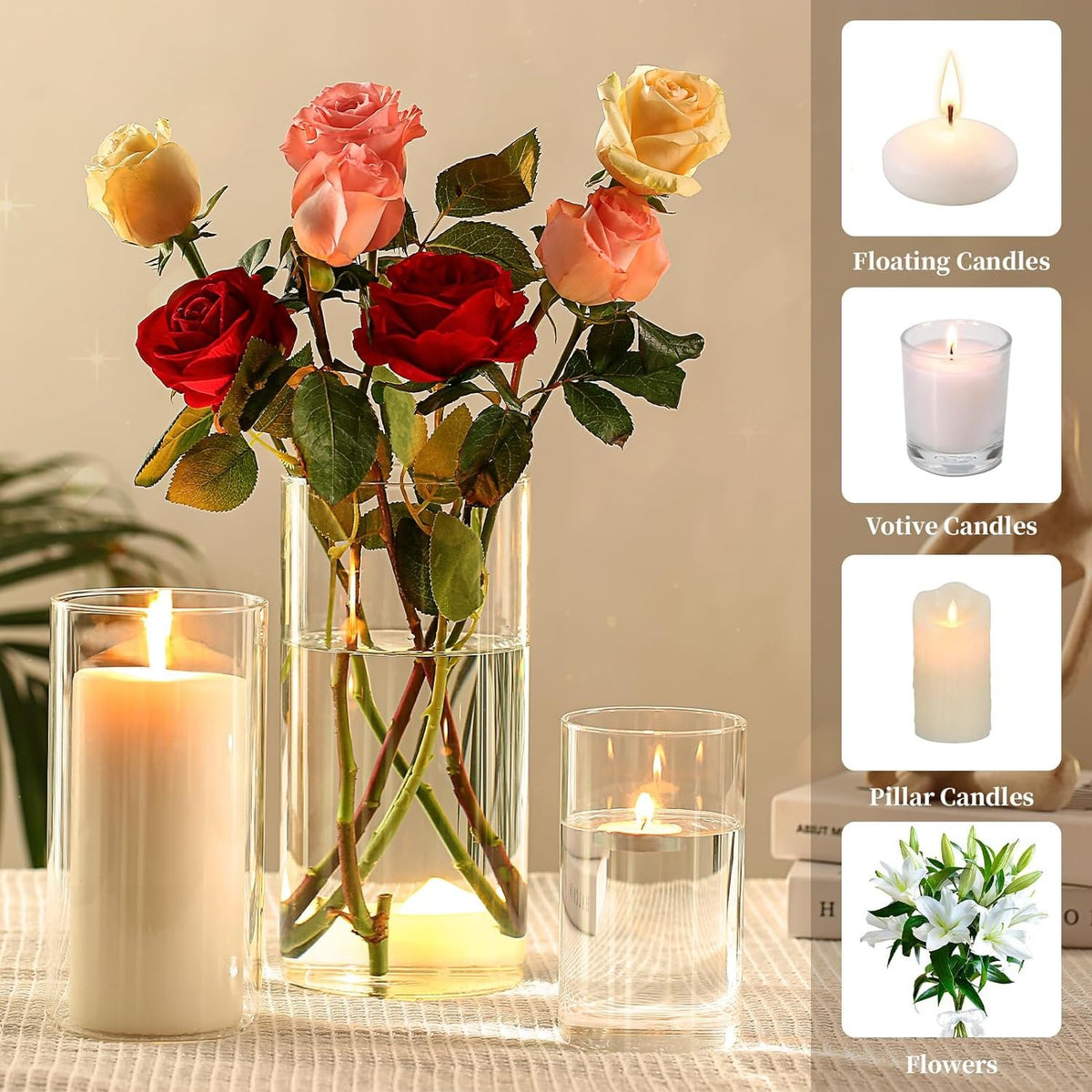 Name Lifestyle Clear Glass Hurricane Candle Holder Set additional product photo