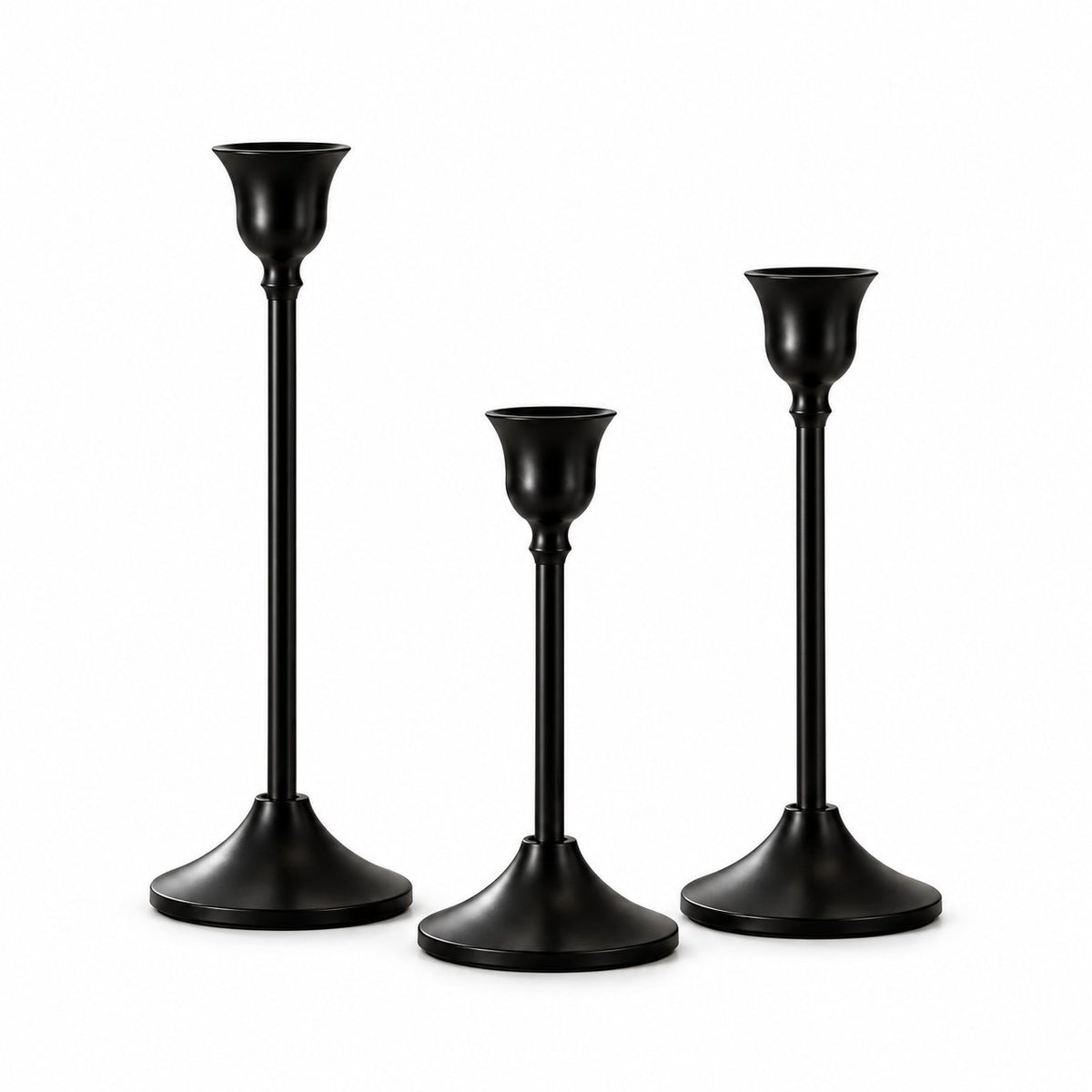 Name Lifestyle Metal Taper Candle Holders in Three Heights studio product photo
