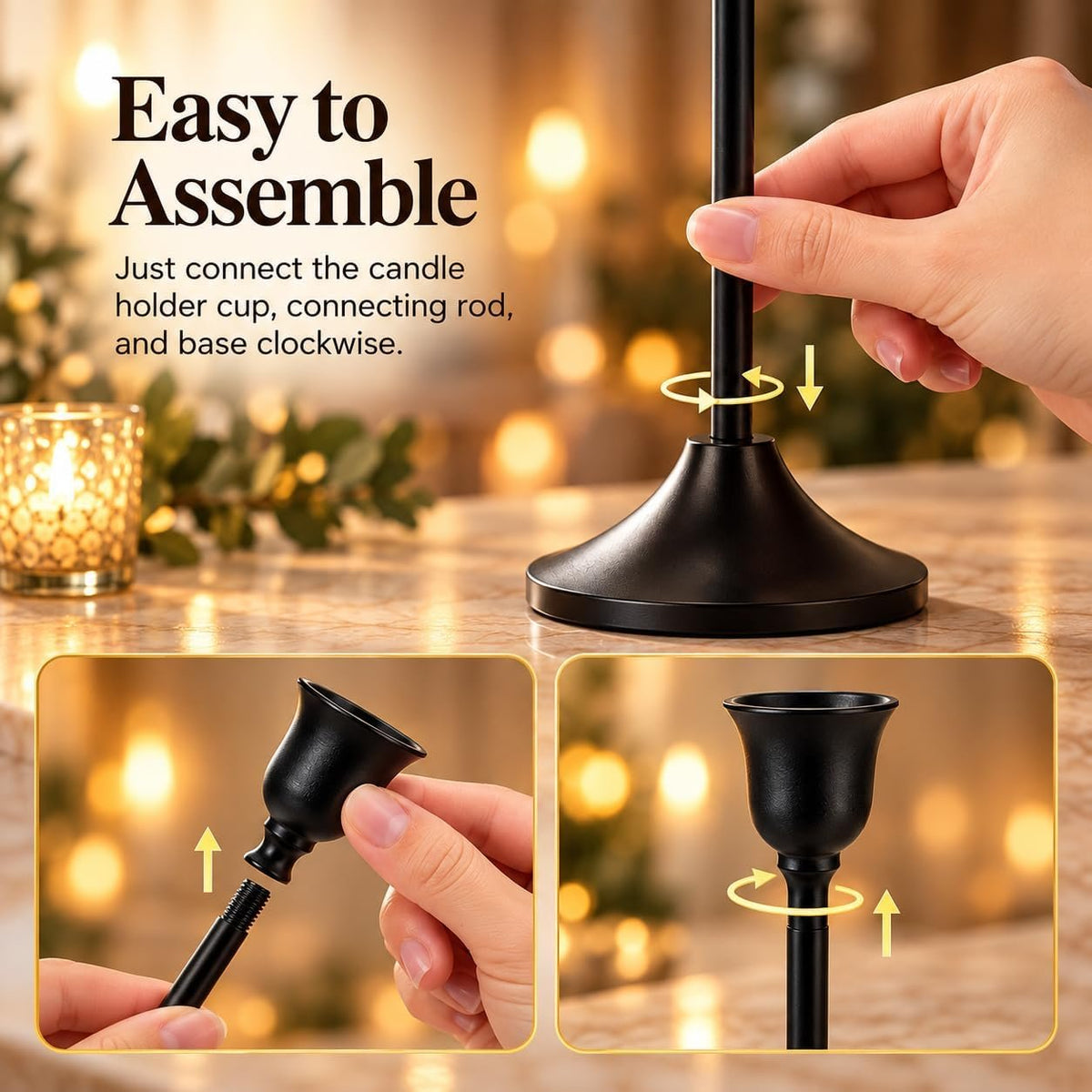 Name Lifestyle Metal Taper Candle Holders in Three Heights additional product photo