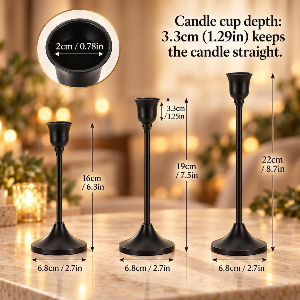 Name Lifestyle Metal Taper Candle Holders in Three Heights additional product photo