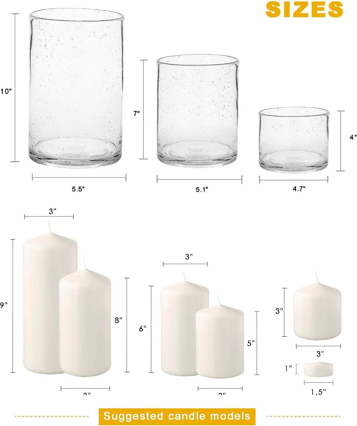 Name Lifestyle Seeded Bubble Glass Hurricane Cylinder Set additional product photo