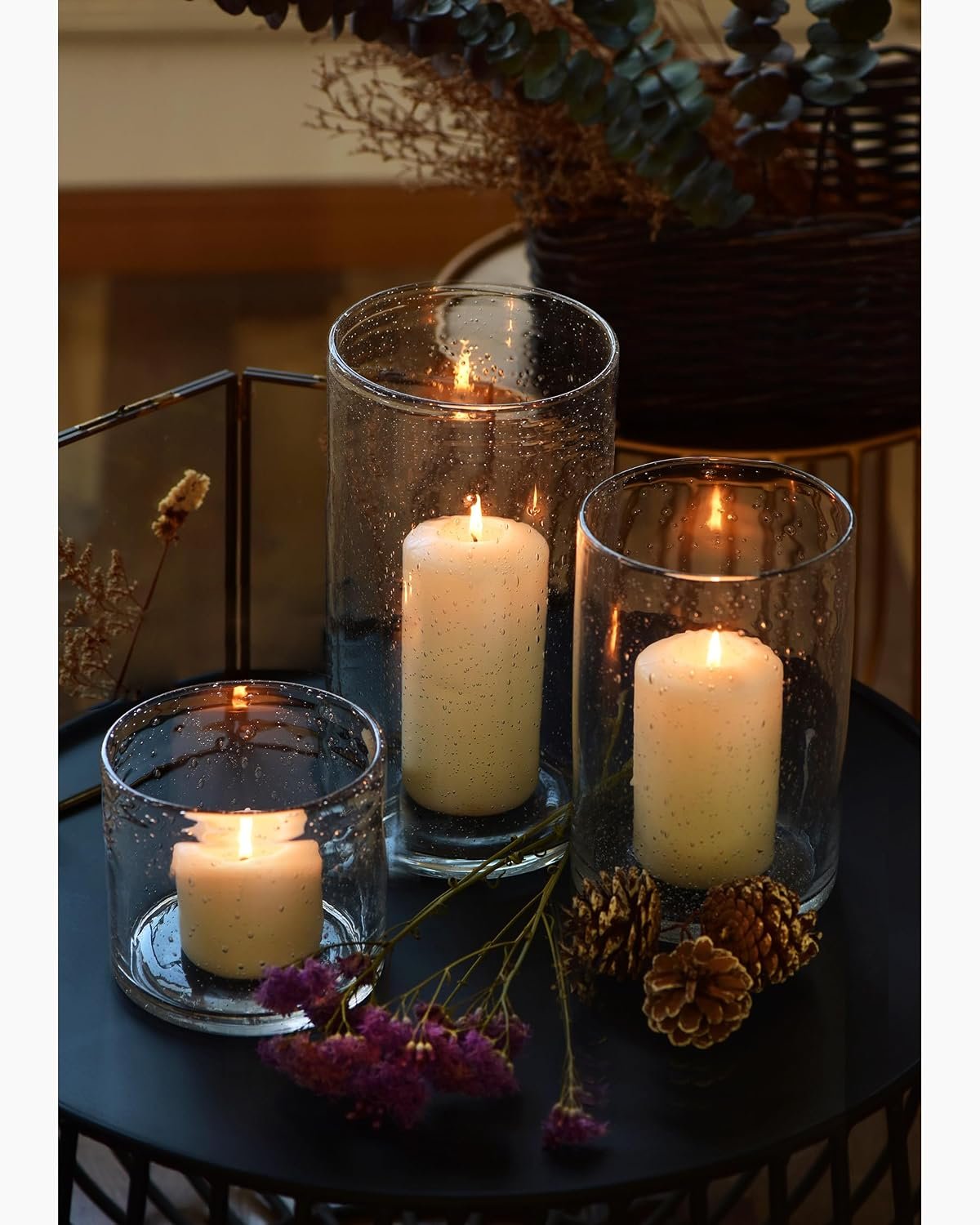 Name Lifestyle Seeded Bubble Glass Hurricane Cylinder Set additional product photo