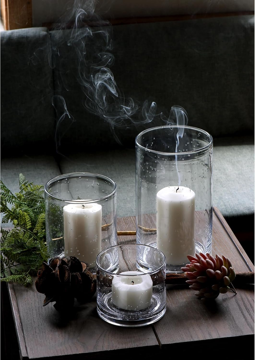 Name Lifestyle Seeded Bubble Glass Hurricane Cylinder Set additional product photo