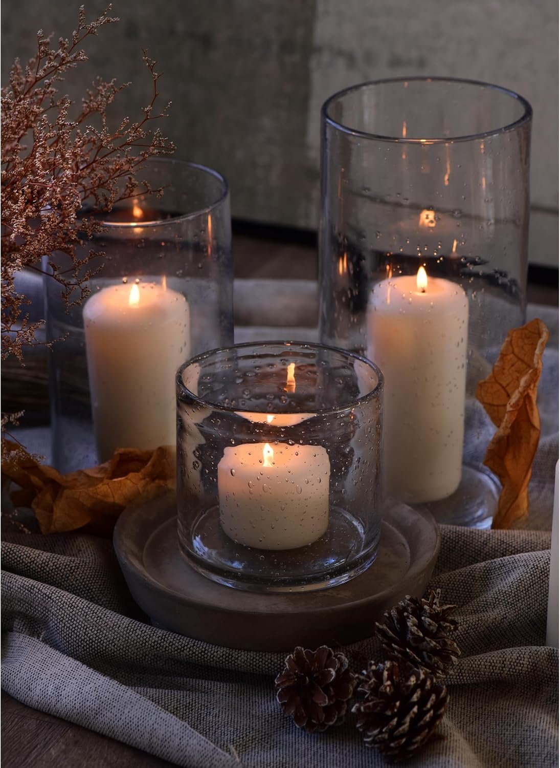 Name Lifestyle Seeded Bubble Glass Hurricane Cylinder Set additional product photo