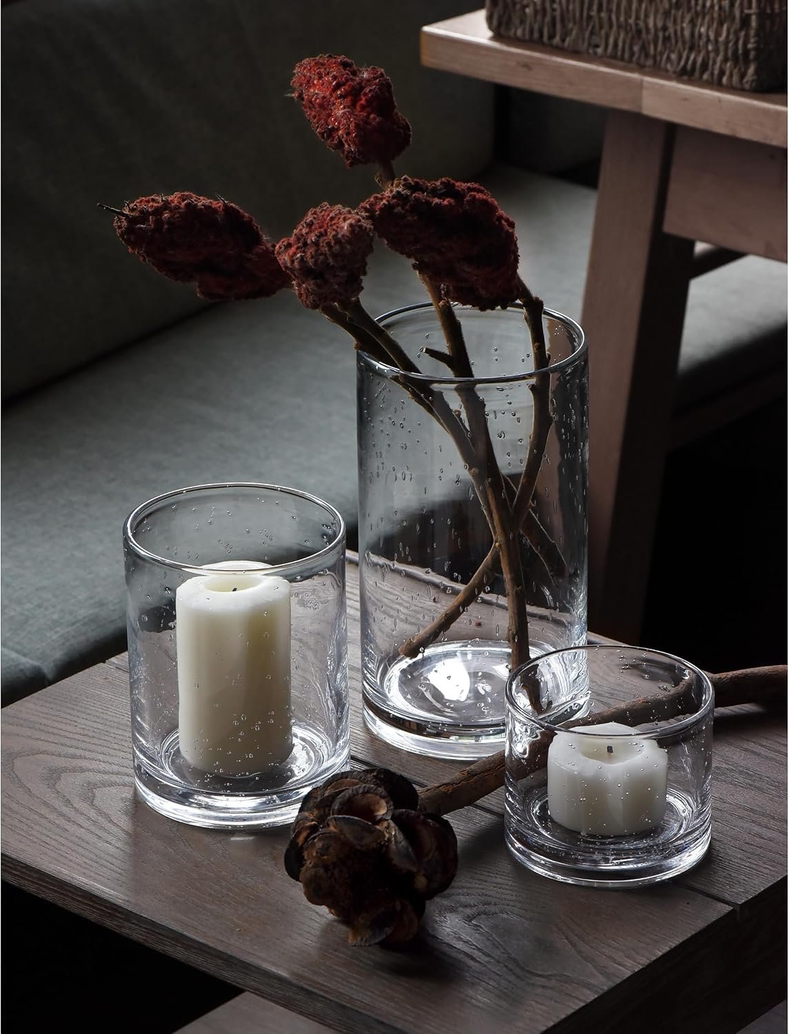 Name Lifestyle Seeded Bubble Glass Hurricane Cylinder Set additional product photo