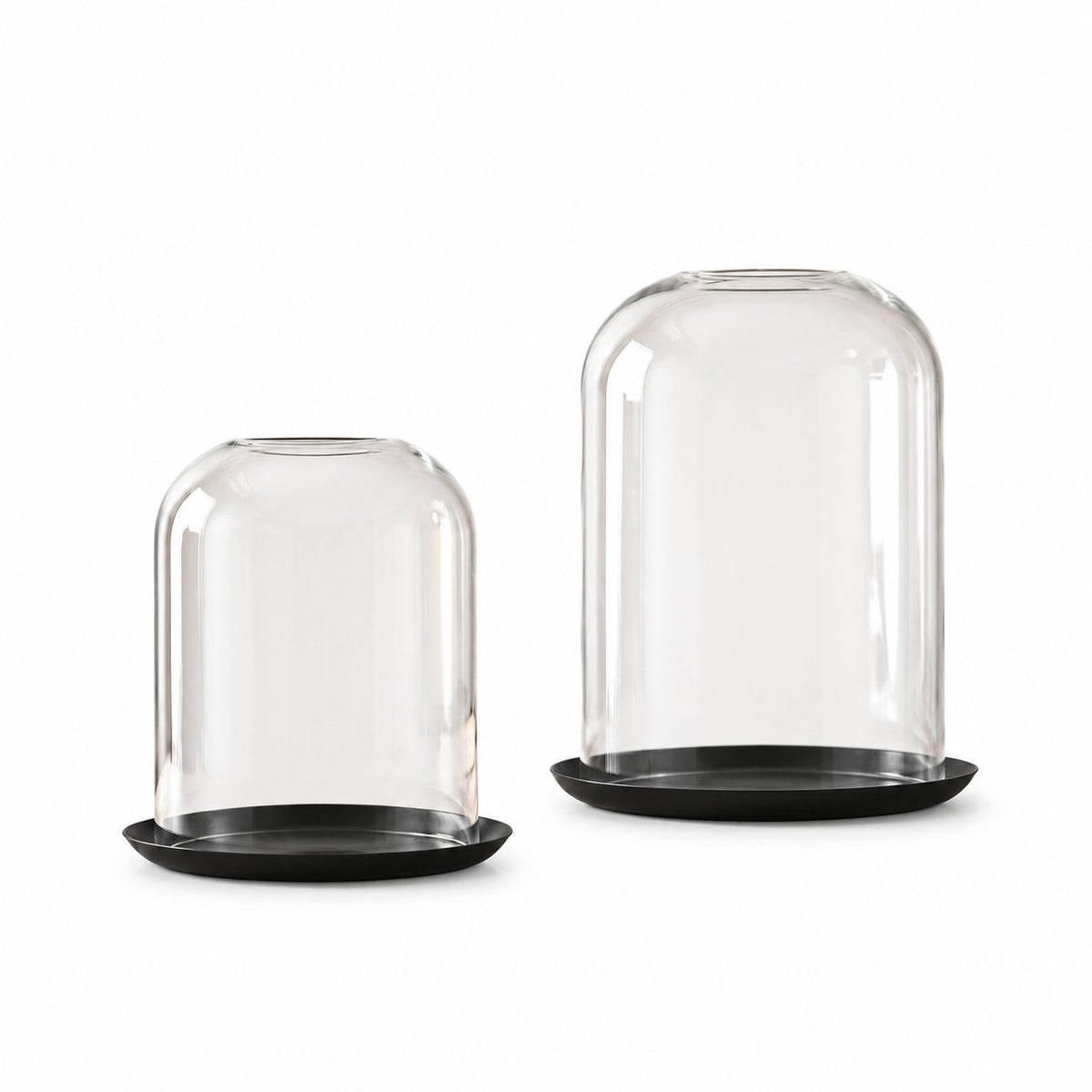 Name Lifestyle Glass Hurricane Candle Holders with Black Plates studio product photo
