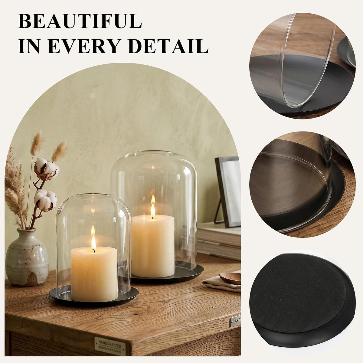 Name Lifestyle Glass Hurricane Candle Holders with Black Plates additional product photo