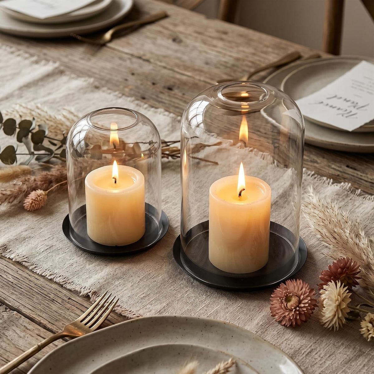 Name Lifestyle Glass Hurricane Candle Holders with Black Plates additional product photo