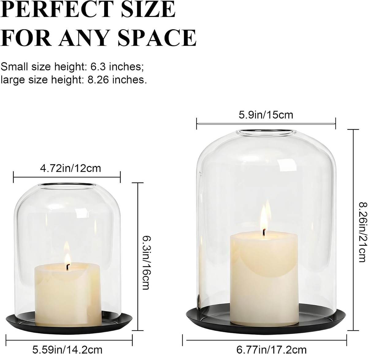 Name Lifestyle Glass Hurricane Candle Holders with Black Plates additional product photo