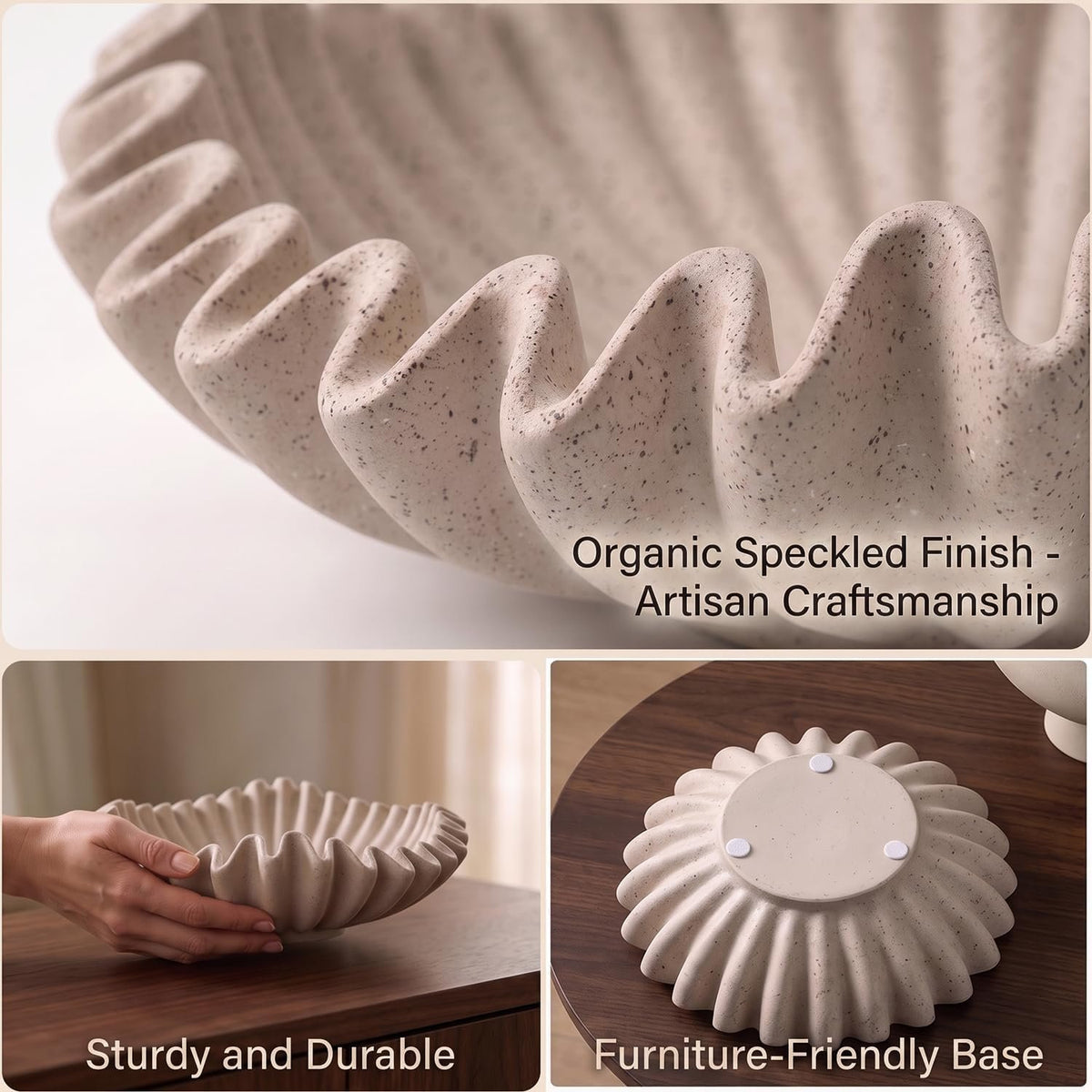 Name Lifestyle Beige Speckled Ruffled Resin Bowl additional product photo