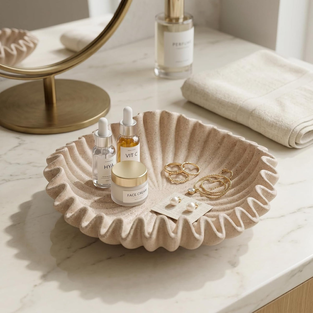 Name Lifestyle Beige Speckled Ruffled Resin Bowl additional product photo
