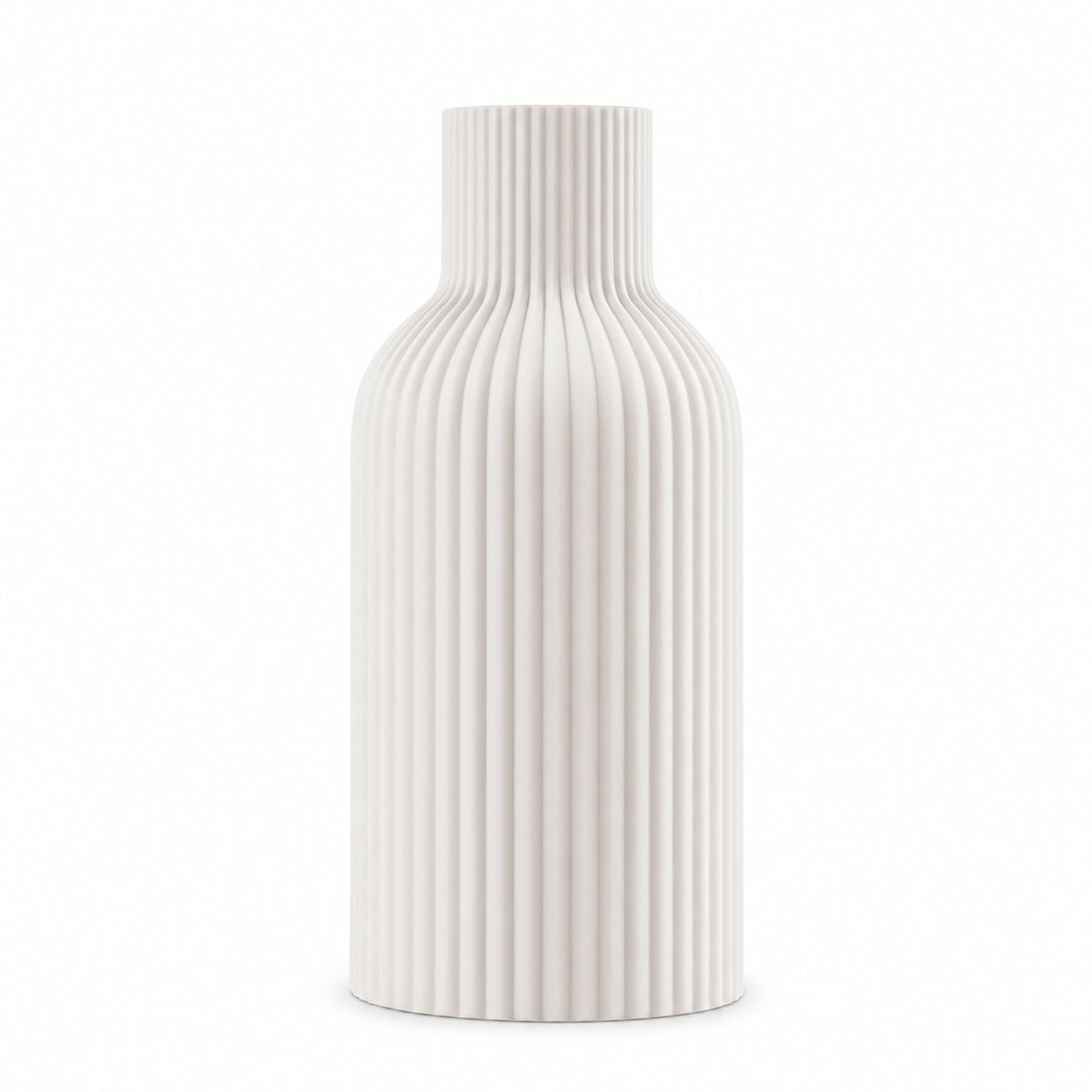 Name Lifestyle White Ribbed Ceramic Bottle Vase studio product photo