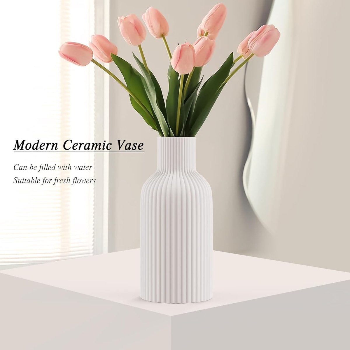 Name Lifestyle White Ribbed Ceramic Bottle Vase additional product photo