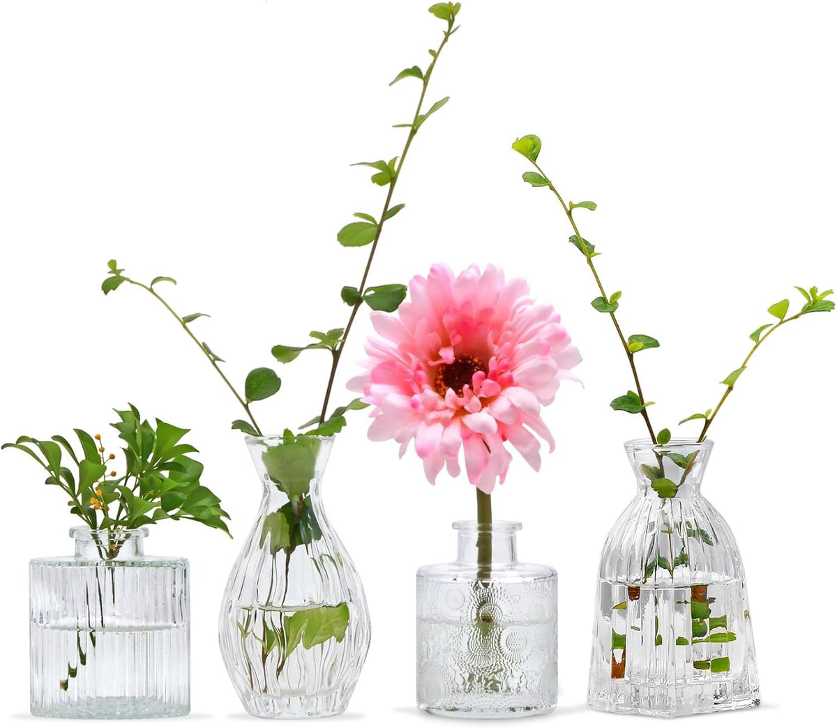Name Lifestyle Embossed Glass Bud Vase Set studio product photo