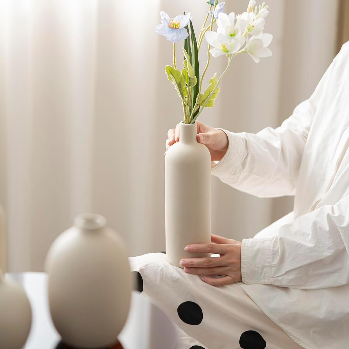 Name Lifestyle Matte Beige Ceramic Vase Set additional product photo