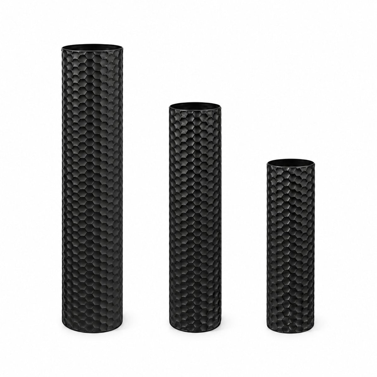 Name Lifestyle Black Honeycomb Metal Floor Vase Set studio product photo