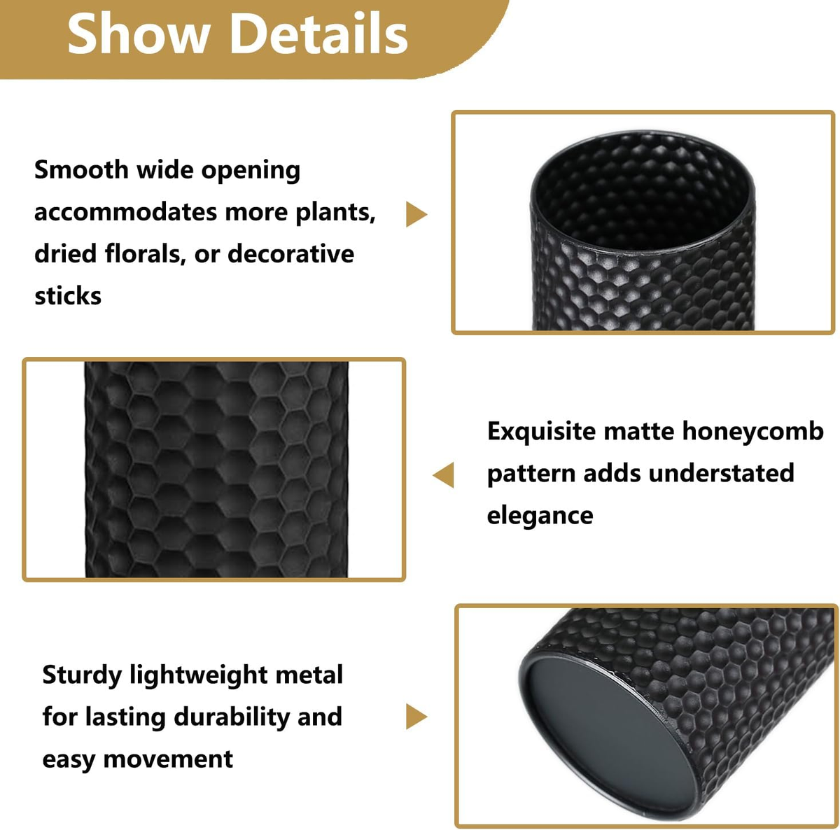 Name Lifestyle Black Honeycomb Metal Floor Vase Set additional product photo
