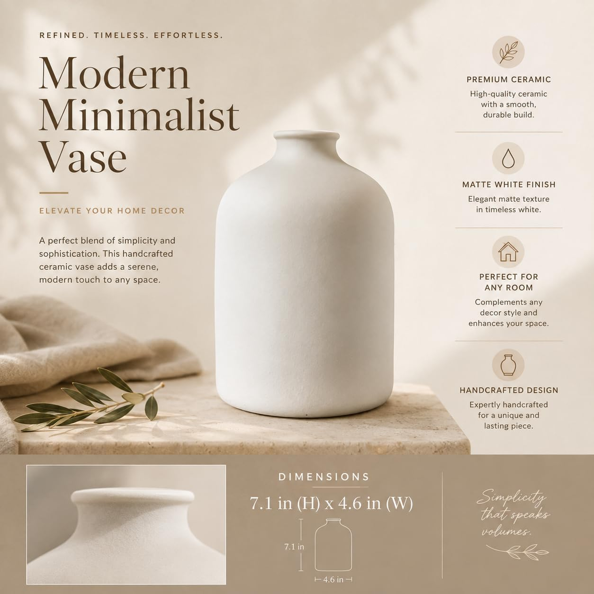 Name Lifestyle Matte Sandy White Ceramic Vase additional product photo