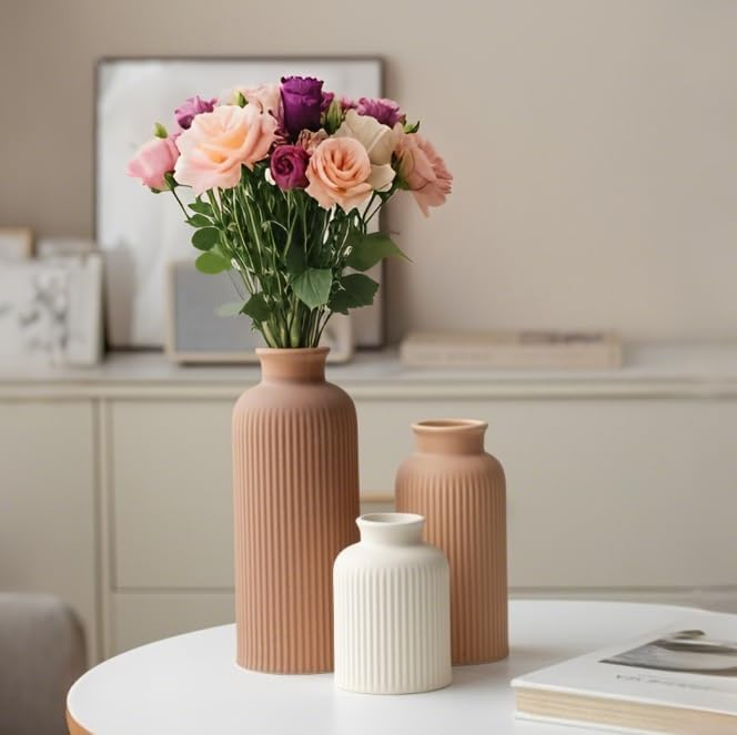 Name Lifestyle Ribbed Ceramic Vase Set in Coffee Tones additional product photo
