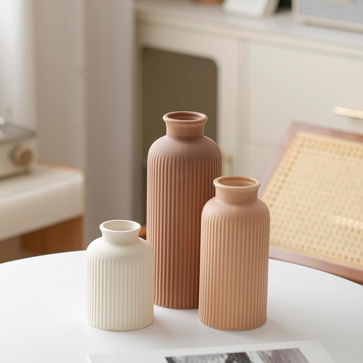 Name Lifestyle Ribbed Ceramic Vase Set in Coffee Tones additional product photo