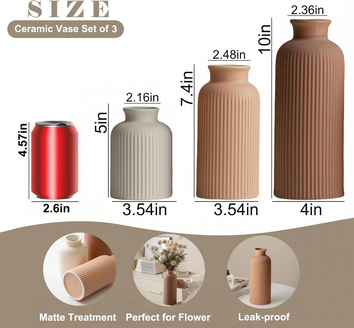 Name Lifestyle Ribbed Ceramic Vase Set in Coffee Tones additional product photo