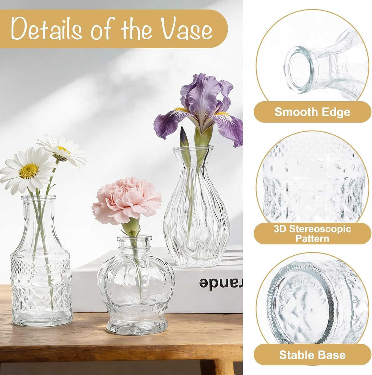 Name Lifestyle Etched Clear Glass Bud Vase Set additional product photo