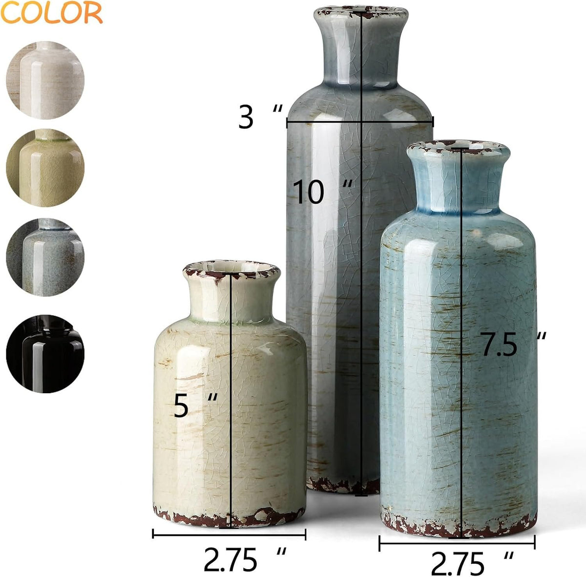 Name Lifestyle Glazed Ceramic Bottle Vase Set additional product photo