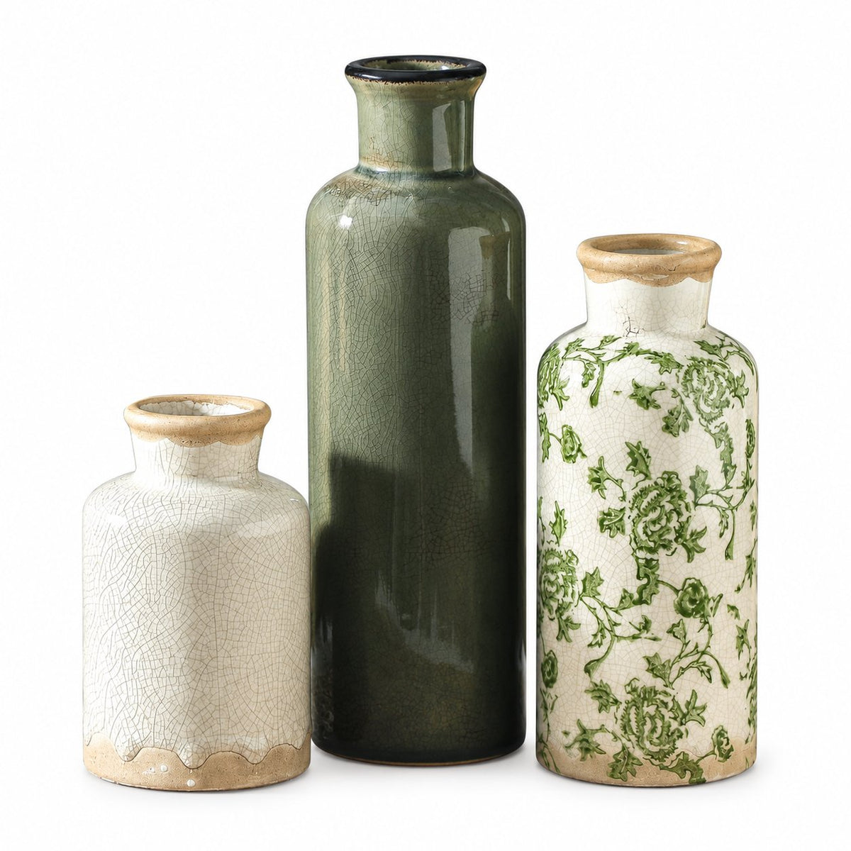 Name Lifestyle Vintage Green Distressed Ceramic Vase Set studio product photo