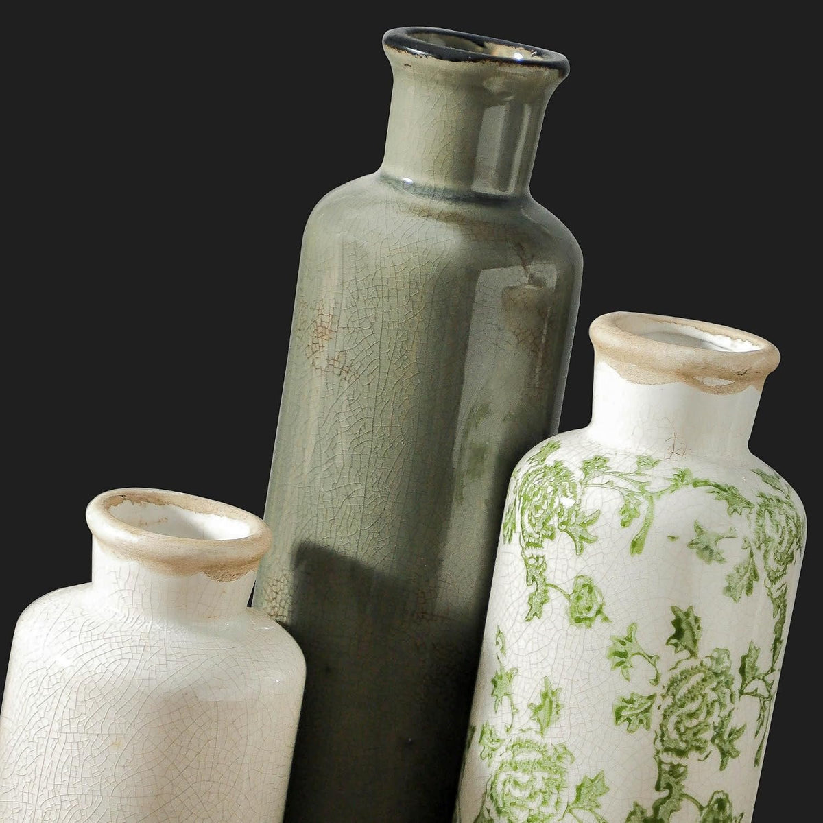 Name Lifestyle Vintage Green Distressed Ceramic Vase Set additional product photo
