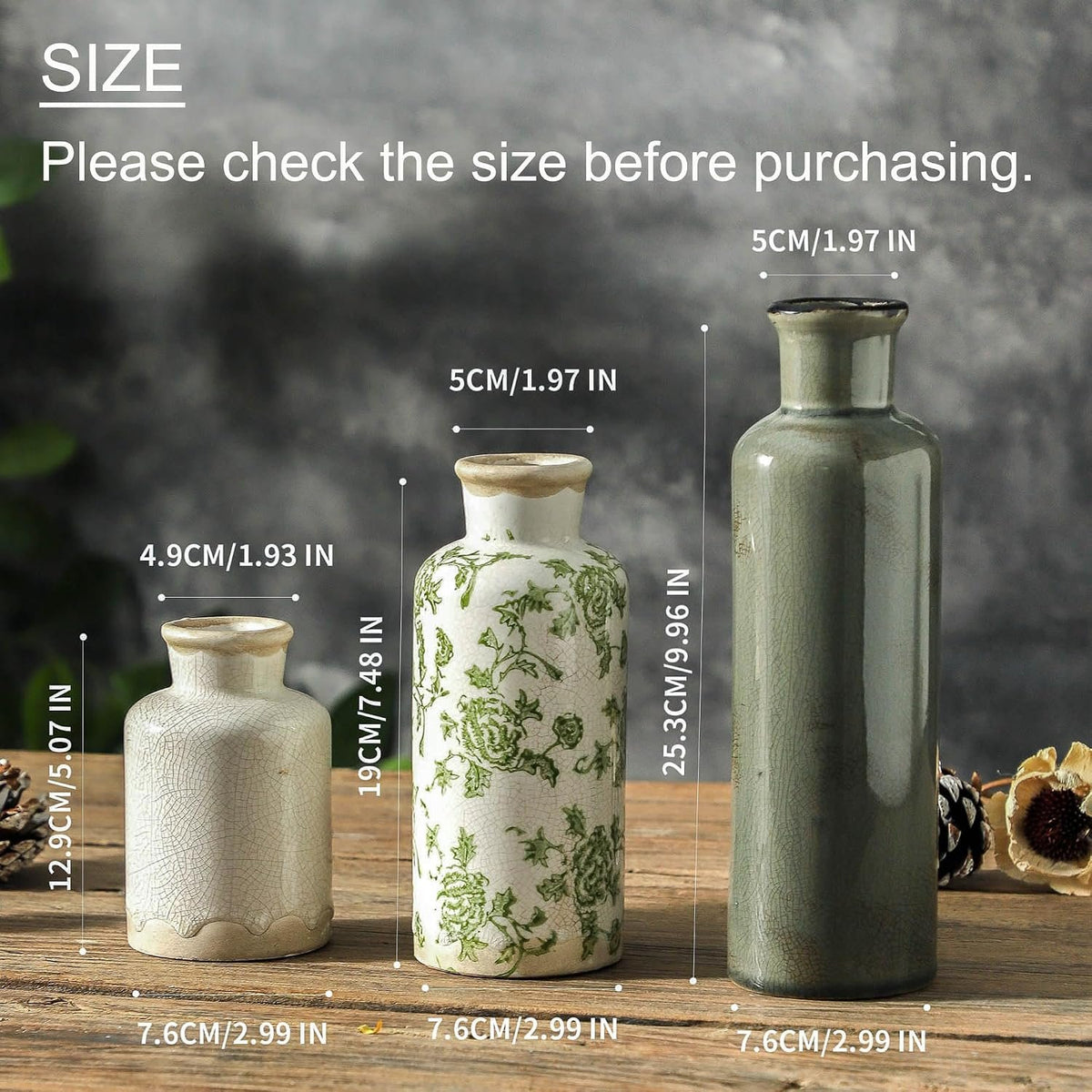 Name Lifestyle Vintage Green Distressed Ceramic Vase Set additional product photo
