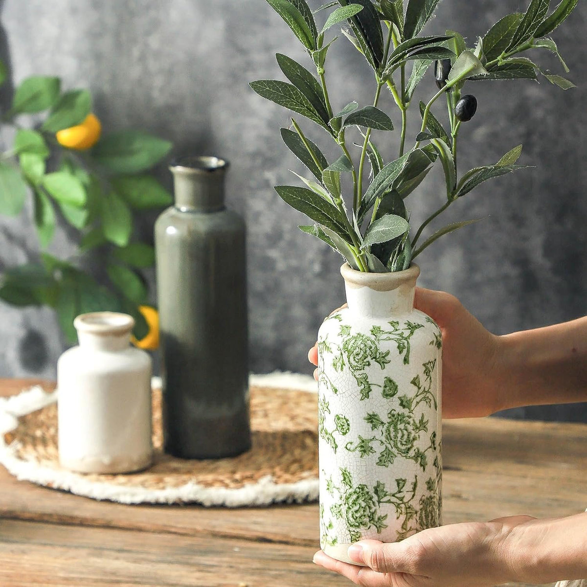 Name Lifestyle Vintage Green Distressed Ceramic Vase Set additional product photo