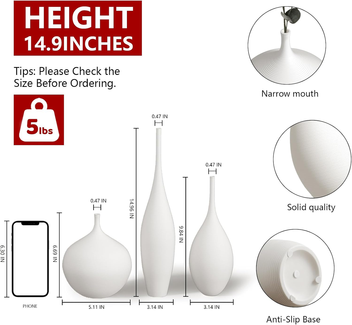 Name Lifestyle Matte White Ceramic Bud Vase Set additional product photo